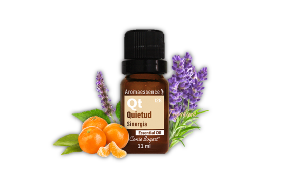 Sinergia Quietud es la mezcla de aceites esenciales Lavanda, Mandarina, Litsea Cubeba, Lemongras y Patchouly