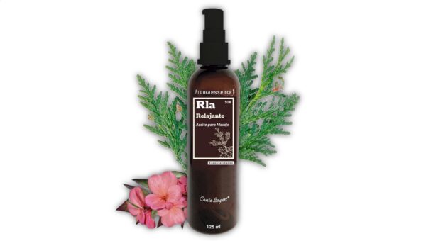 Aceite relajante para masaje elaborado con Cedro, Geranio, Ciprés y Patchouli.
